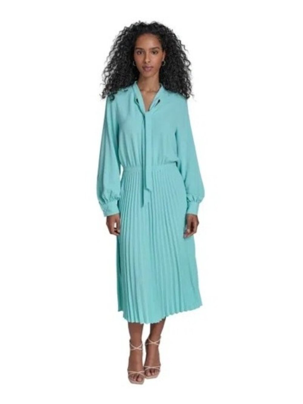 Calvin Klein Women's Long Sleeve Mint Green Pleated Maxi Dress Size 16